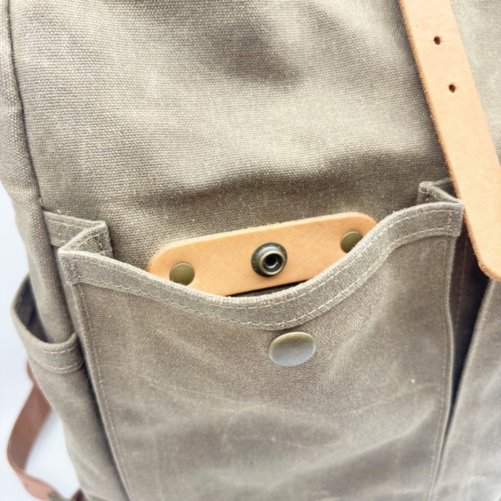 Winter Session Waxed Canvas Roll Top Backpack in Walnut Waxed + Tan Leather - Picture 7 of 16